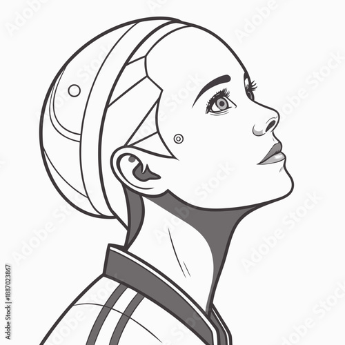 Near-Human AI Avatar with Too Perfect Facial Balance, Illustrating Synthetic Beauty and Uncanny Perfection in Vector Design