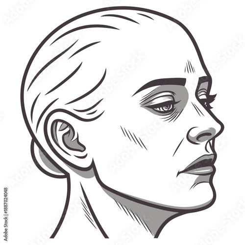 Artificial Human Face Displaying Uncanny Micro Expressions, Creating an Unsettling Uncanny Valley Effect in Vector Illustration