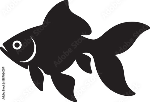 Simple black goldfish silhouette icon for graphic design