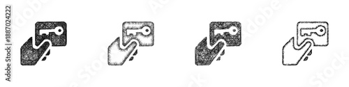 Sketch key card icon design set