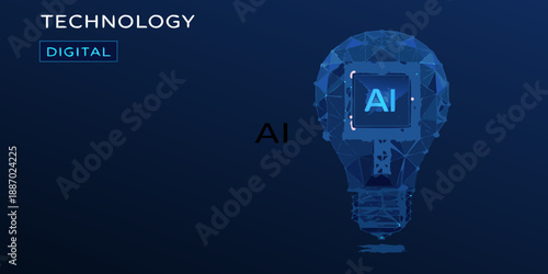 Digital lightbulb with ai and technology concept on a blue background
