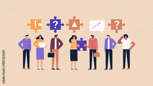 Teamwork and problem solving connecting people with puzzle pieces for success