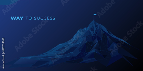 A polygonal mountain peak with a flag symbolizing the way to success