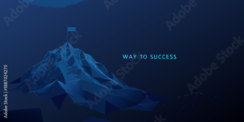 A polygonal mountain peak with a flag symbolizing the path to success