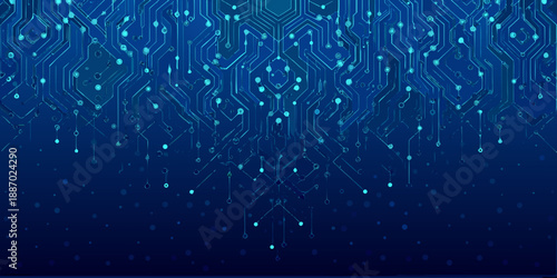 Abstract blue digital circuit board background with interconnected glowing pathways