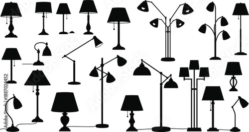 Silhouette collection of table lamps and floor lamps in modern and classic designs, representing home lighting, , illumination styles, furniture accessories, and electric lighting concepts