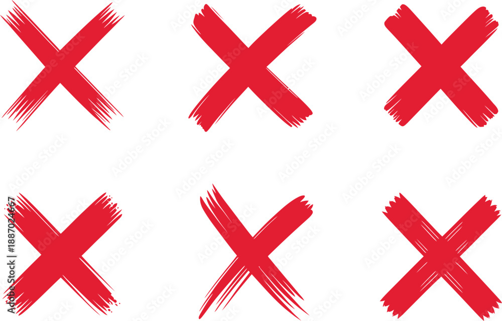 Fototapeta premium Collection of red cross marks on white background