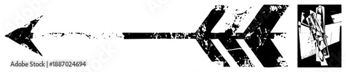 Grunge Styled Arrow with Distressed Texture and Abstract Geometric Fragment