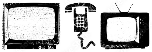 Vintage TV and Rotary Phone with Static Noise Texture
