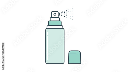 Light green spray bottle with its cap removed and a fine mist coming out to illustrate the use of toner or setting spray in makeup.