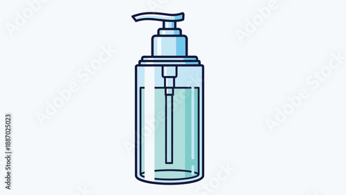 Clear pump bottle with a blue liquid and a visible dip tube illustrating a refreshing cleanser or sanitizer for health and hygiene.