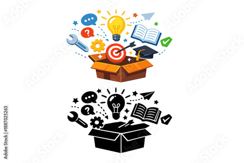 Concept of education and knowledge coming out of a box