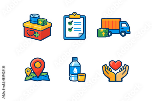 Donation and aid icons set