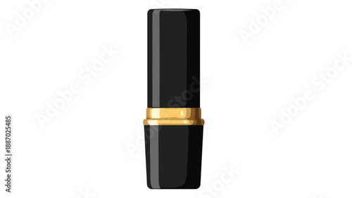 Classic black lipstick tube with a gold decorative band representing a high end and luxurious cosmetic item for a sophisticated makeup kit.