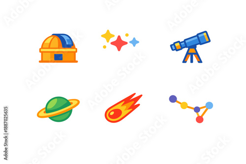Astronomy Icon Set with Glowing Effects