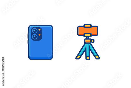 Blue smartphone and orange tripod with smartphone holder