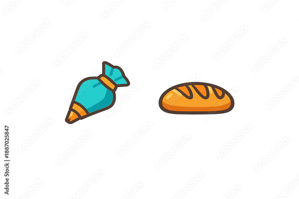 Naklejka premium Cartoon piping bag and bread loaf