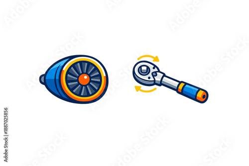 Jet engine turbine and ratchet wrench illustration
