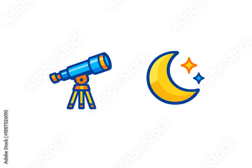 Telescope and Moon Illustration