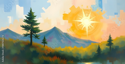 abstract, landscape, oil, painting, artwork, canvas, texture, brush, stroke, pigment, color, blend, expressive, creative, modern, contemporary, scenery, nature, horizon, hills, mountains, valley, sky,