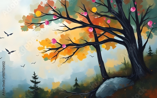 abstract, landscape, oil, painting, artwork, canvas, texture, brush, stroke, pigment, color, blend, expressive, creative, modern, contemporary, scenery, nature, horizon, hills, mountains, valley, sky,