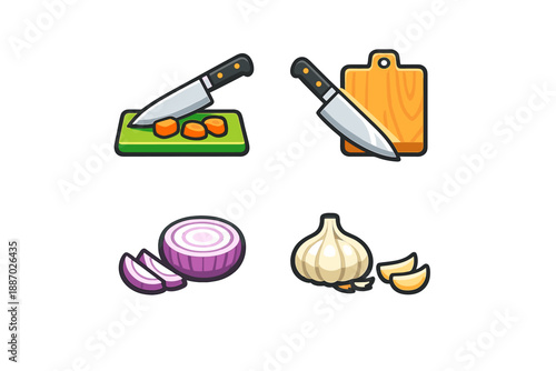 Kitchen prep icons for cooking and food preparation