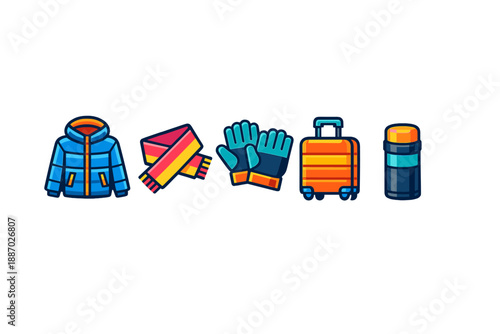 Winter Travel Essentials Icons