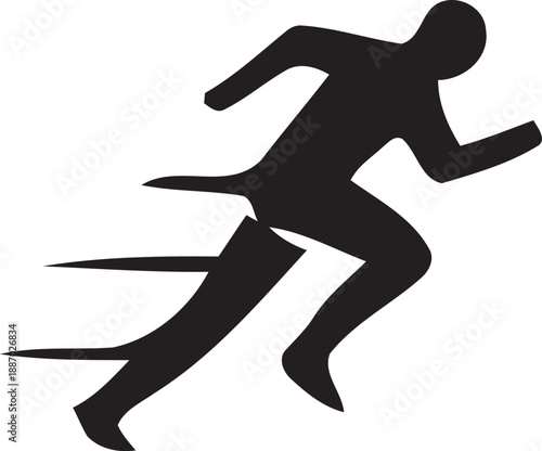 Black vector silhouette illustration of an athletic runner and fitness person in a sprinting action body pose for sports exercise