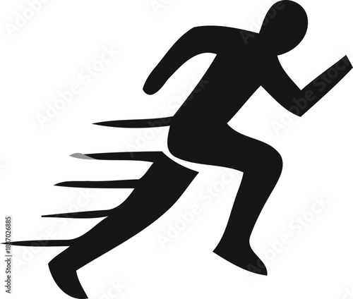 Vector illustration of a black silhouette of a running man and athlete sprinting in a fitness sport competition
