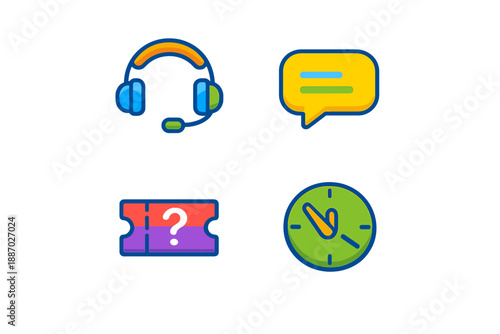 Four colorful, glowing icons on a dark background