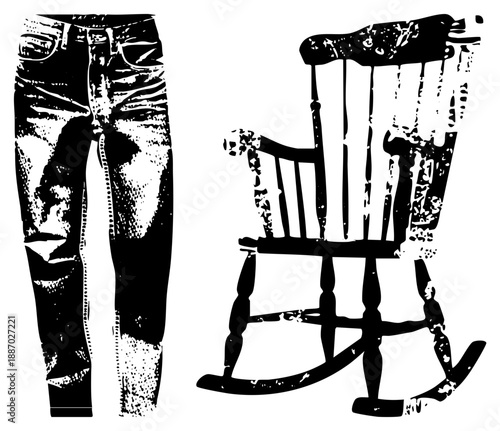 Distressed Denim Jeans and Vintage Rocking Chair Silhouettes