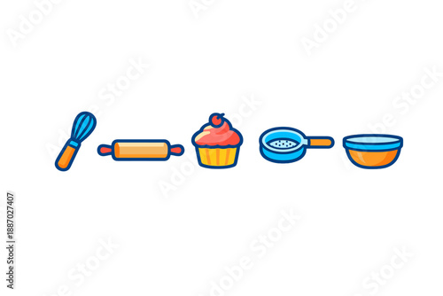 Baking Utensils and Cupcake Icons Set