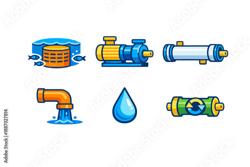 Set of clean water icons on a dark background