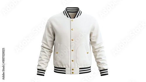 Wallpaper Mural White Varsity Jacket with Striped Ribbing Torontodigital.ca