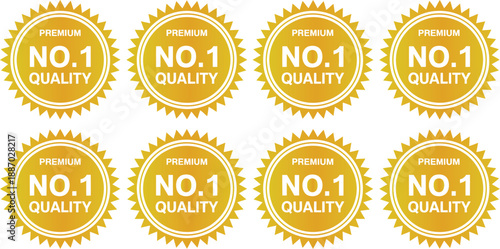 Set of Golden Premium No 1 Quality Badge Icons for Product Marketing Guaranteed Satisfaction Seal and Luxury Branding Sticker Labels