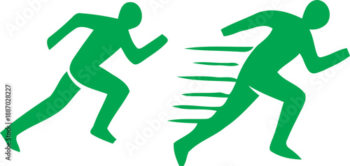 A vector illustration featuring the silhouette of a running man athlete competing in a marathon sprint or fitness race, representing a sports icon symbol for people jogging