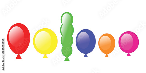 Vector set of colorful glossy balloons in a row. Festive decoration for Happy Birthday, New Year and carnival celebration