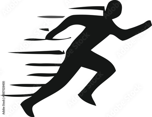 Black vector illustration of an athletic man silhouette running in a fitness competition sprint for sports exercise
