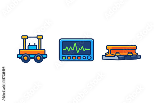 Equipment used for tracking and monitoring railway systems in a maintenance context at a train yard during the day