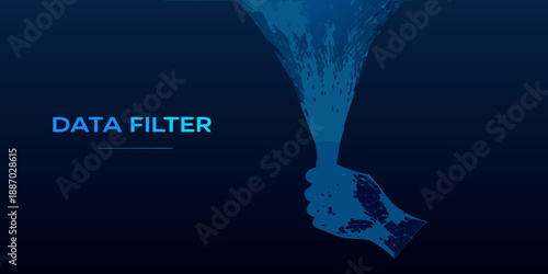 Data filtering concept visualized with human head and flowing particles