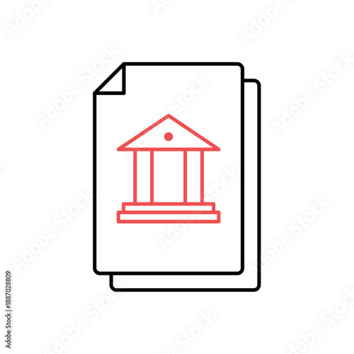 Icon a legal document with bank building symbol, isolated against a clean background.