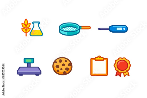 Icons of kitchen tools and baking ingredients showing various activities for preparing cookies and other baked goods