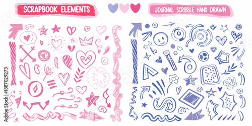 A delightful collection of hand drawn scrapbook elements and journaling doodles