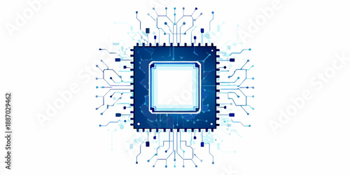 Abstract digital circuit board with a central blank chip space