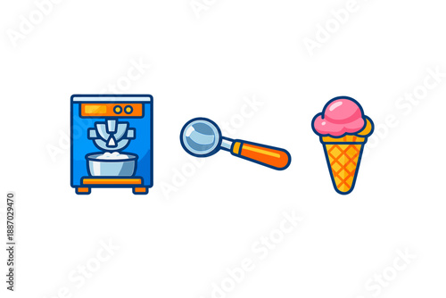 Making ice cream with a machine and a scoop in the kitchen during the summer season with friends