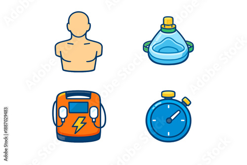 Cardiopulmonary resuscitation tools and equipment for emergency situations in first aid training sessions