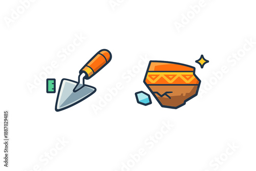 Tools used for crafting and exploring artifacts in an archaeological site with elements of discovery and skill