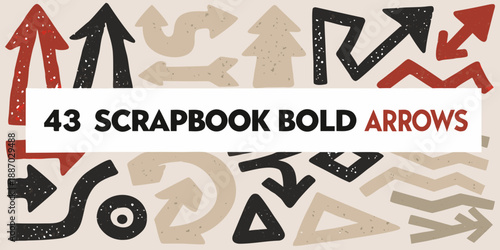 A collection of colorful bold arrows in various shapes and orientations