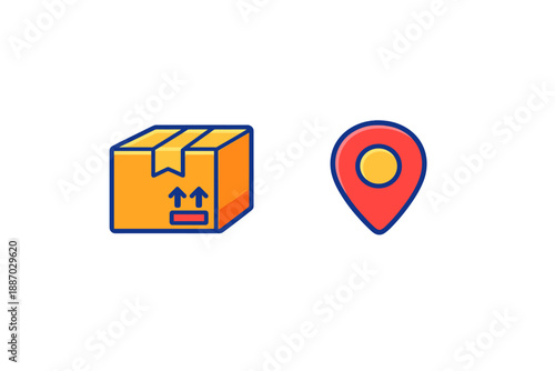 Delivery package and location marker showing shipping service and tracking process in digital design