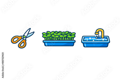 Cutting seedlings and watering them at a garden setup for plant growth and care during the daytime